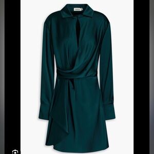SIMKHAI Talit Long Sleeve short satin Dress emerald color